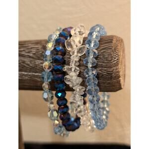 Three Blue Crystal One Clear Quartz Chip Bracelet Lot